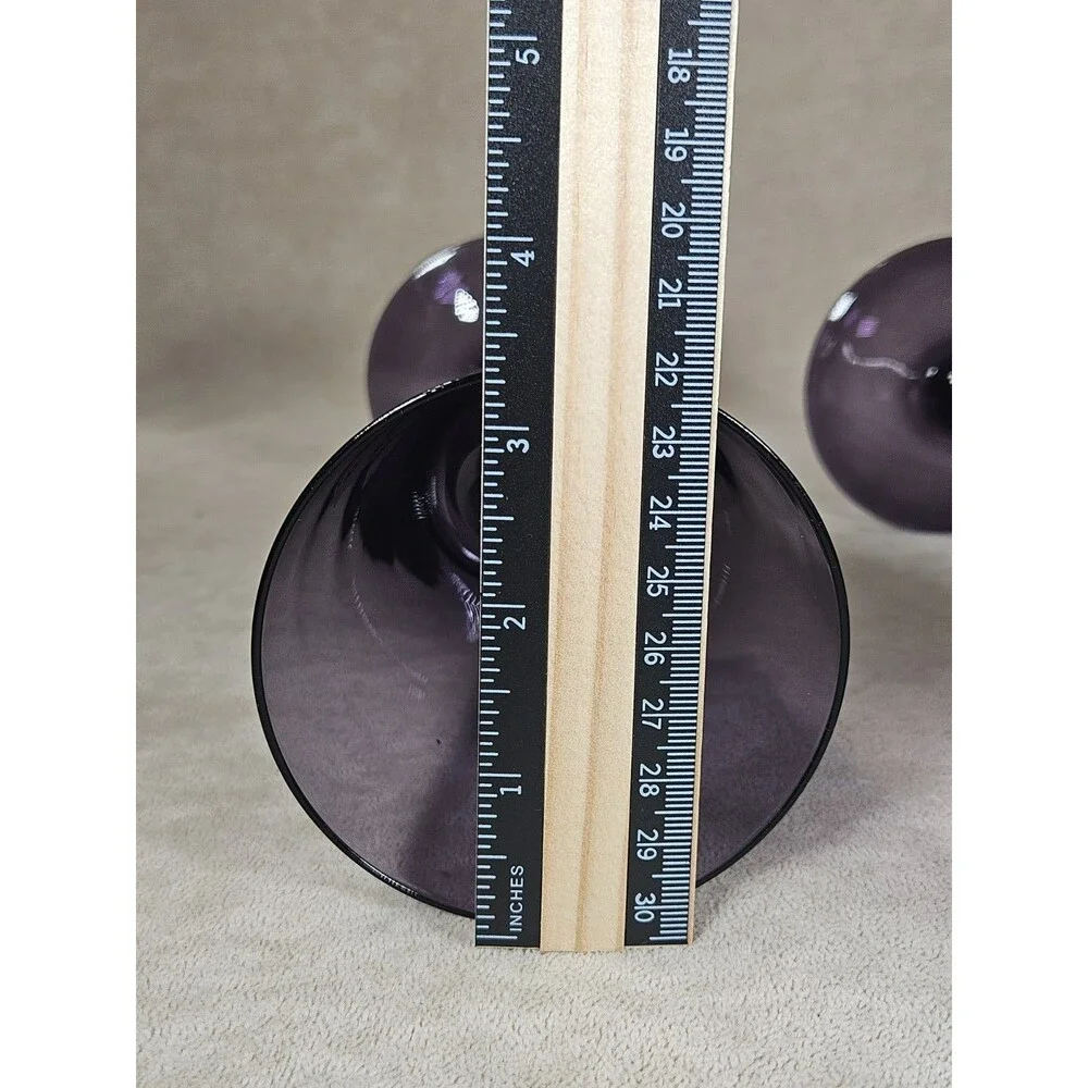 Dark Purple Amethyst Glass Water Goblets Etched Floral and Birds Set of 2